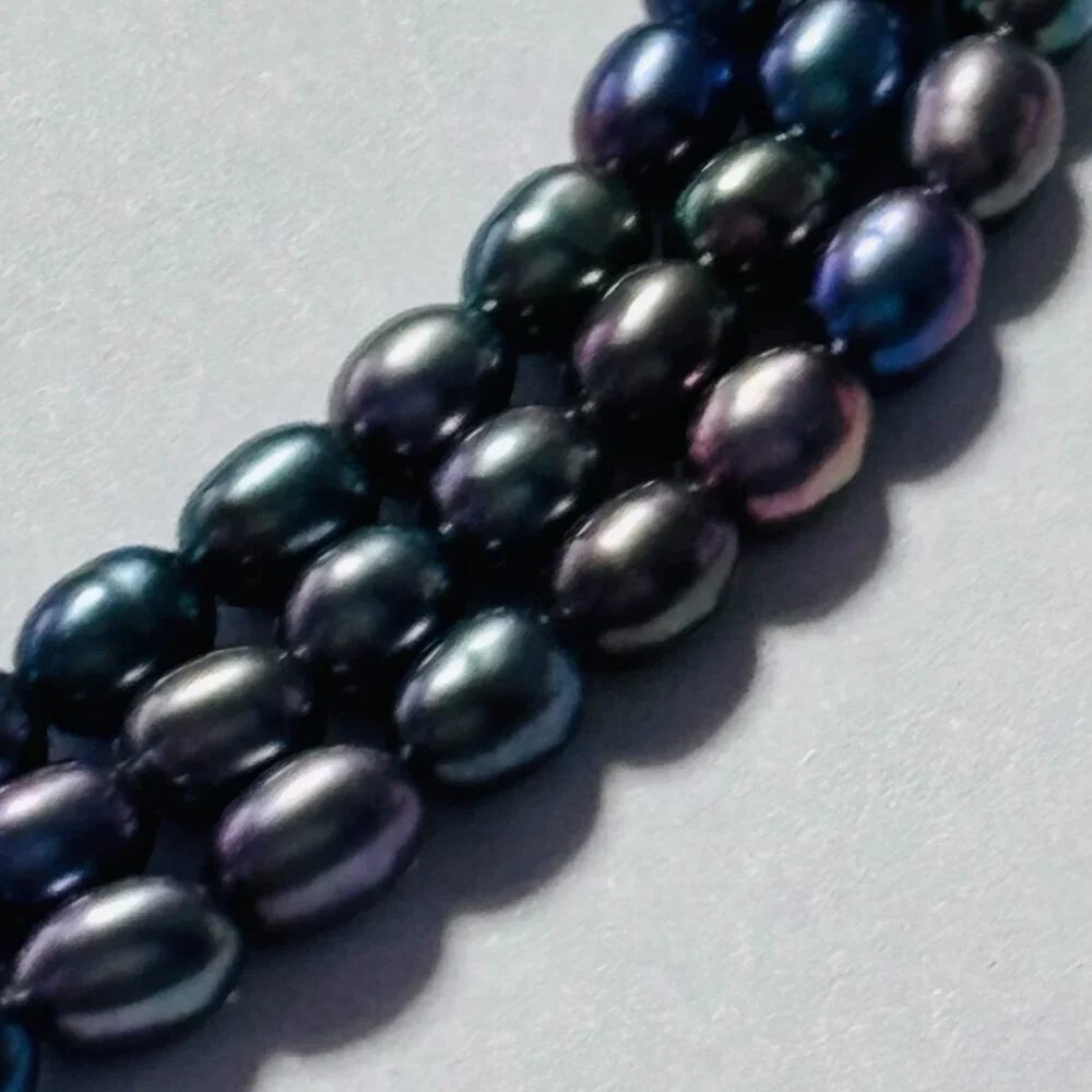 Multi Strand Peacock Pearl Necklace Blue Green Iridescent 18” - Picture 5 of 11